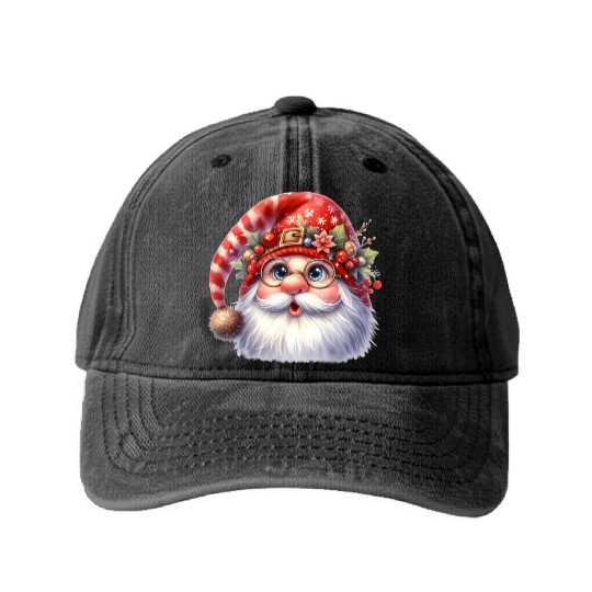 Santa Claus Christmas, Merry Christmas Washed Denim Baseball Caps