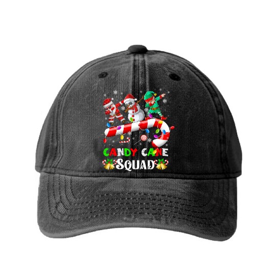 Dabbing Santa Elf Snowman Candy Cane Christmas Washed Denim Baseball Caps