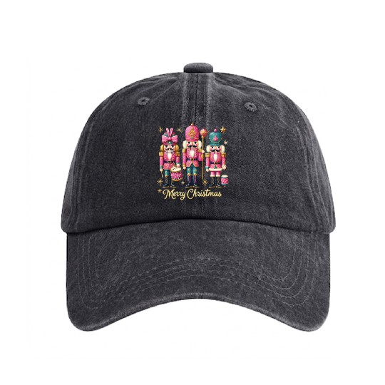 Glitter Nutcracker Friends, Merry Christmas Washed Denim Baseball Caps
