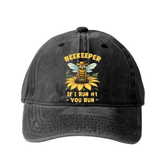 Beekeeper 1 Rule If I Run You Run Washed Denim Baseball Caps