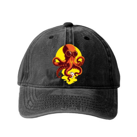 Orange Smart Octopus Washed Denim Baseball Caps