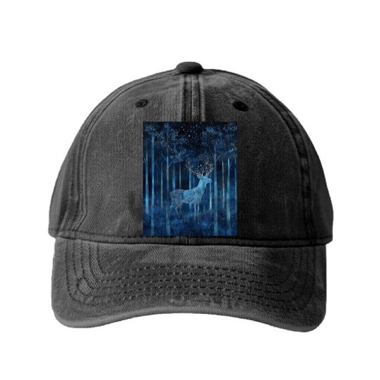 Celestial Deer in the Indigo Forest Washed Denim Baseball Caps