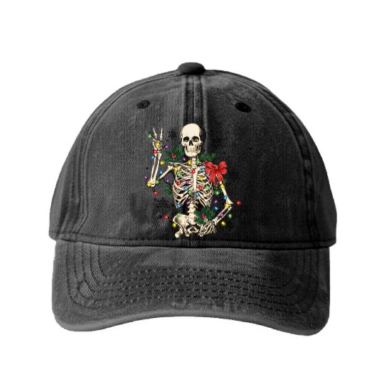 Skeleton Christmas, Christmas Retro Washed Denim Baseball Caps