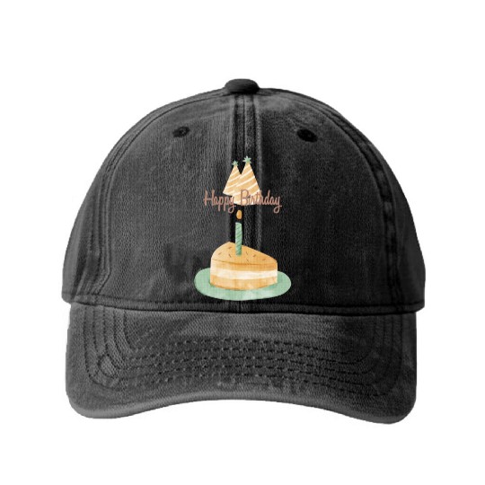 card neutral pale watercolor style birthday Washed Denim Baseball Caps