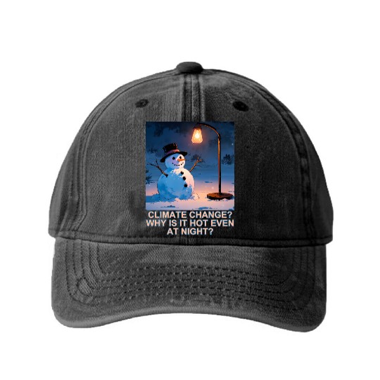 Frosty Snowman Under Street Lights Christmas Washed Denim Baseball Caps