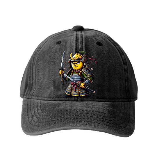 Samurai Lemon Warrior Blossom Art Washed Denim Baseball Caps