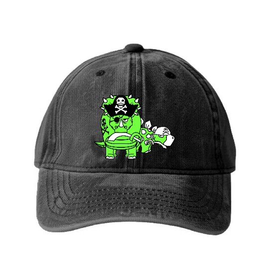 Triceratops Stegosaurus 2 Dinosaur Pirates Dinos Washed Denim Baseball Caps