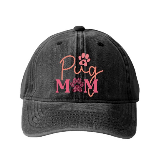 Pug Mom Washed Denim Baseball Caps Dog Lover Valentines Day For Dog Mom