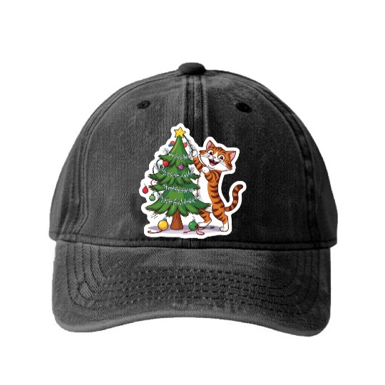 Climbing the Christmas Spirit Washed Denim Baseball Caps