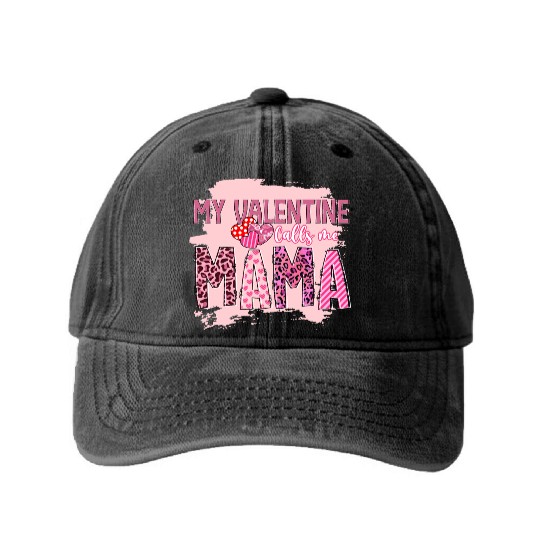 Mama Valentine, Valentines Day Washed Denim Baseball Caps