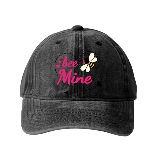 Bee Mine Valentine Washed Denim Baseball Caps