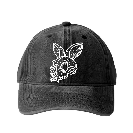 Minimalistic Vector Rabbit Skull Kids Drawing Washed Denim Baseball Caps