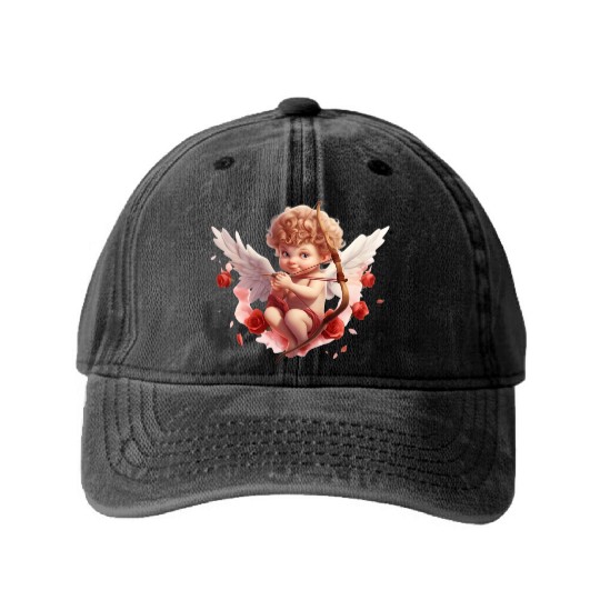 Happy Valentine Day, Valentines, Valentines Day Washed Denim Baseball Caps