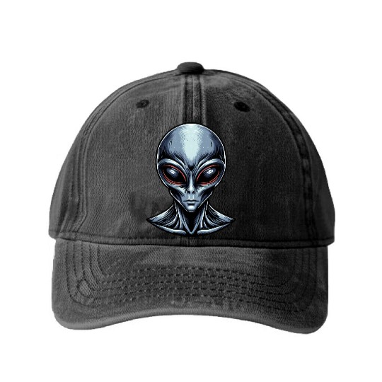 Grey Alien Washed Denim Baseball Caps