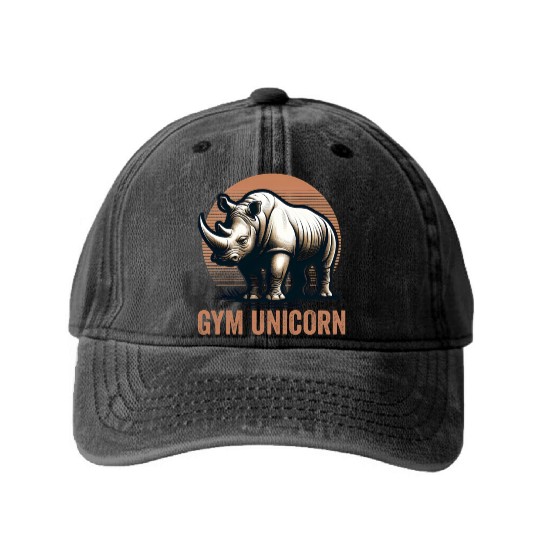 Gym Unicorn Rhino Rhinoceros Safari Vintage Washed Denim Baseball Caps