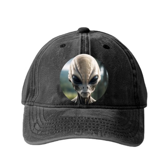 Grey Alien Washed Denim Baseball Caps