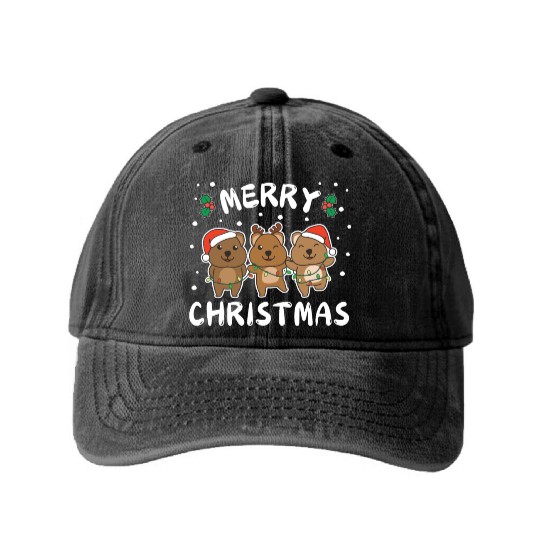 Merry Christmas Cute Quokka Festive Lights Quokka Washed Denim Baseball Caps