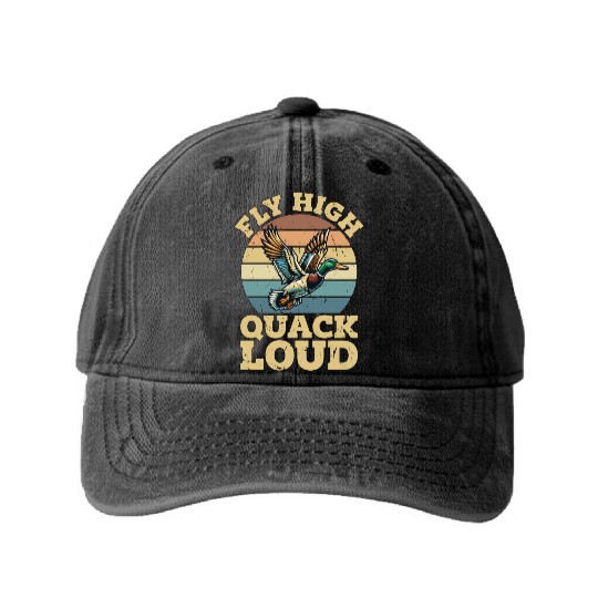 Mallard Duck Fly High Quack Loud Retro Water Bird Washed Denim Baseball Caps