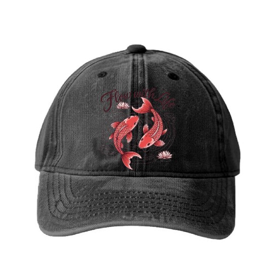 Koi Fish Flow With Life Washed Denim Baseball Caps