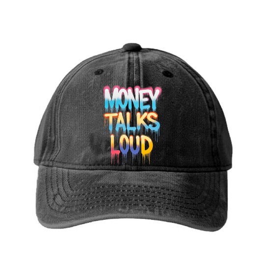 Money Talks Art Washed Denim Baseball Caps