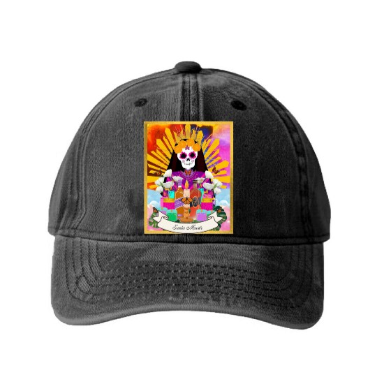 Butterfly Santa Muerte Washed Denim Baseball Caps