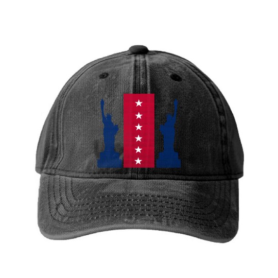 Stylized Statue of Liberty Graphic Design Washed Denim Baseball Caps