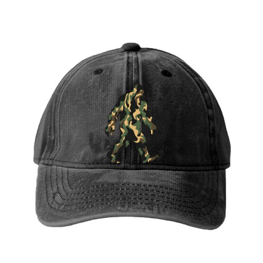 Camouflage Bigfoot - Hidden in Plain Sight Washed Denim Baseball Caps