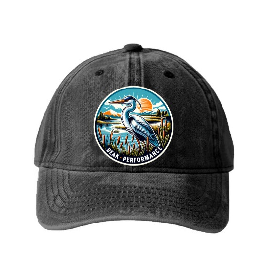 Great Blue Heron Beak Performance Retro Washed Denim Baseball Caps