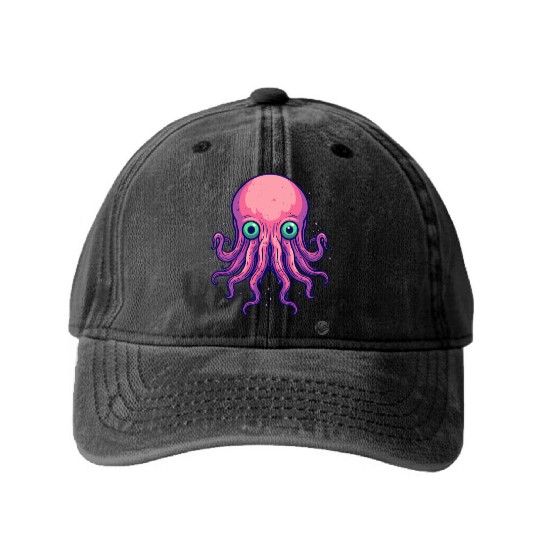 Colorful Cartoon Kraken Octopus Washed Denim Baseball Caps