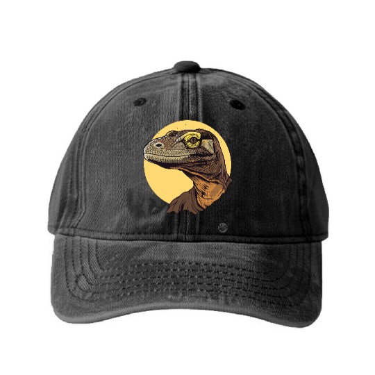 Realistic Komodo Dragon Portrait Washed Denim Baseball Caps