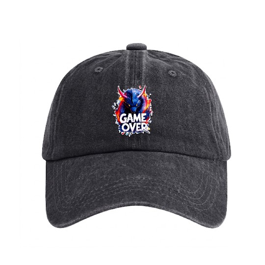Game Over - Dragon Art - Graffiti Style - Gamer Sl Washed Denim Baseball Caps