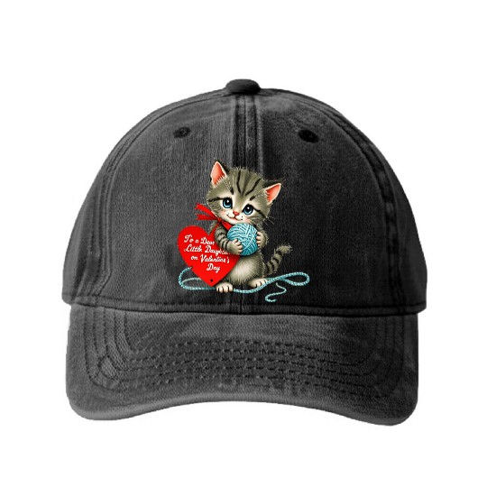 Kitten To a Dear Valentine s Day Card Washed Denim Baseball Caps