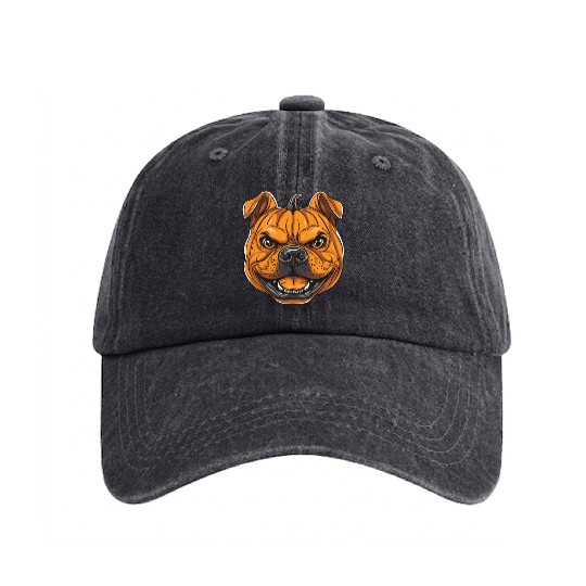 Pumpkin Dog Halloween Dog Pumpkin Washed Denim Baseball Caps