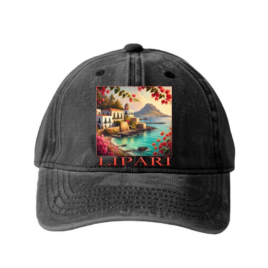Lipari Volcano Mediterranean Terracotta Vacation Washed Denim Baseball Caps