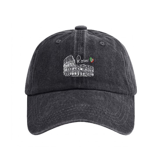Colosseum Italy Rome sightseeing Trevi Fountain Washed Denim Baseball Caps
