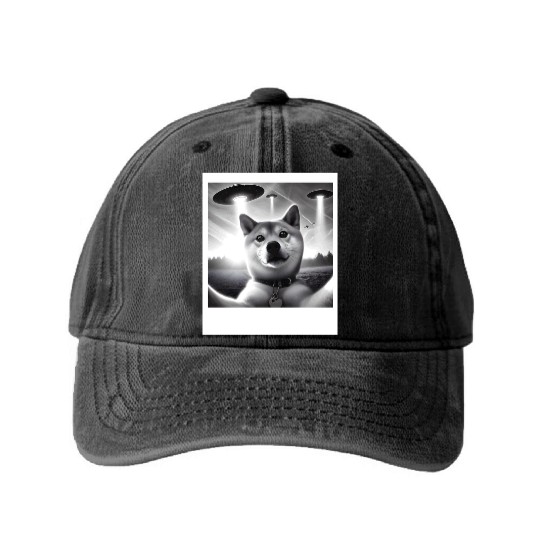 Shiba Inu Dog Dad Mom Funny Graphic Selfie UFOs We Washed Denim Baseball Caps