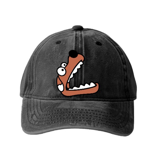 Dog Big Mouth Snout Hunger Looks Up Greedy Eating Washed Denim Baseball Caps