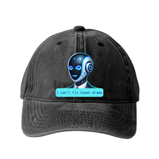 I Can't Fix Human Drama Funny AI Robot Design Washed Denim Baseball Caps