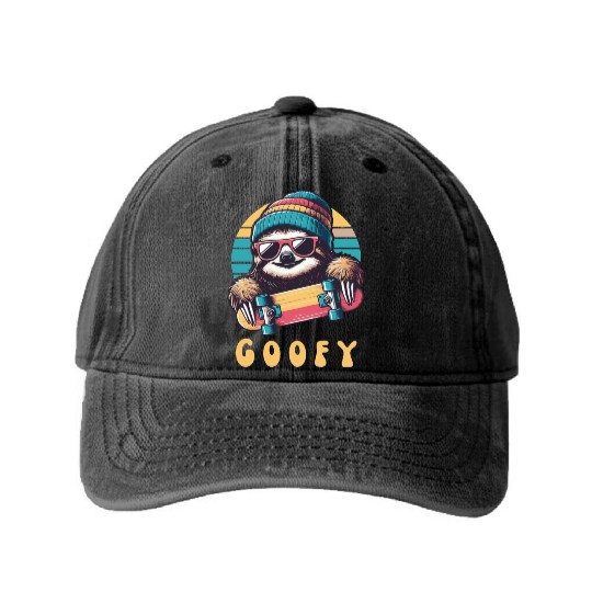 Goofy Skater Sloth - Funny Skateboard Freestyle Washed Denim Baseball Caps