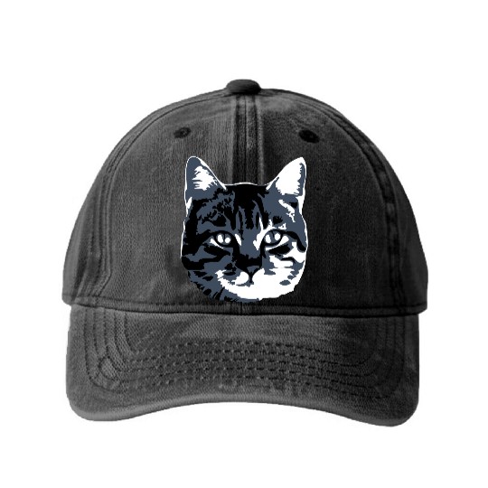 Cat Lover Realistic Pet Face Cute Cool Kitten Head Washed Denim Baseball Caps