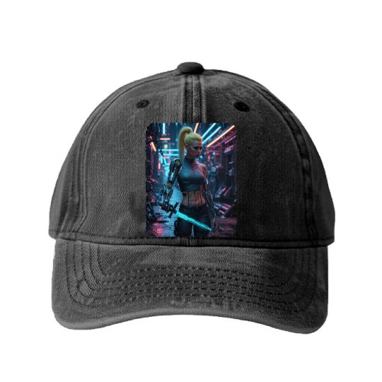 Cyberpunk women Warrior Washed Denim Baseball Caps