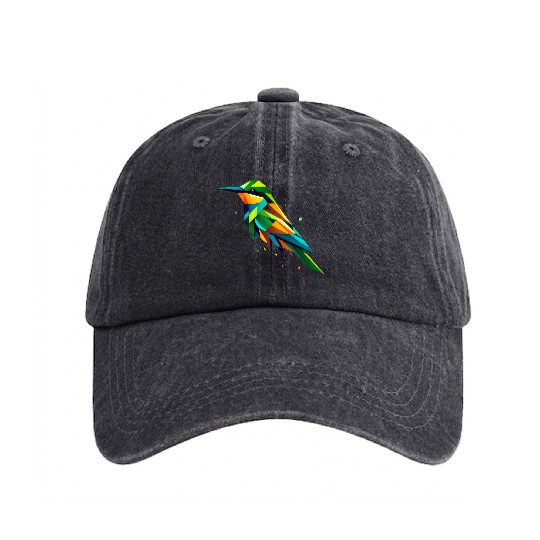 colorful geometric bee-eater bird Washed Denim Baseball Caps