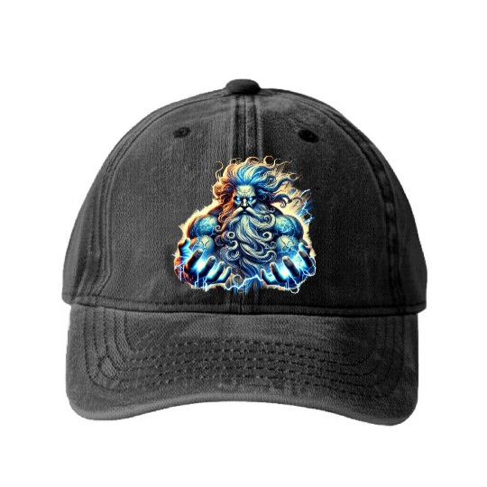 The Greek God Zeus with Lightning Washed Denim Baseball Caps