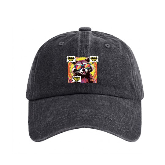 A Psychedelic Trash Advocate Raccoon Washed Denim Baseball Caps