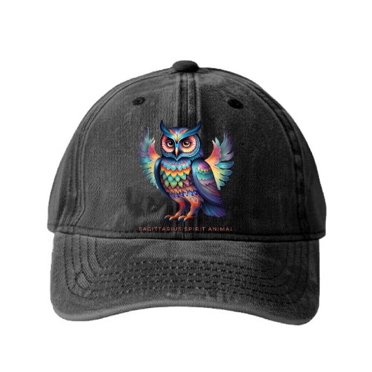 Sagittarius Spirit Animal Owl Alebrije Male Washed Denim Baseball Caps