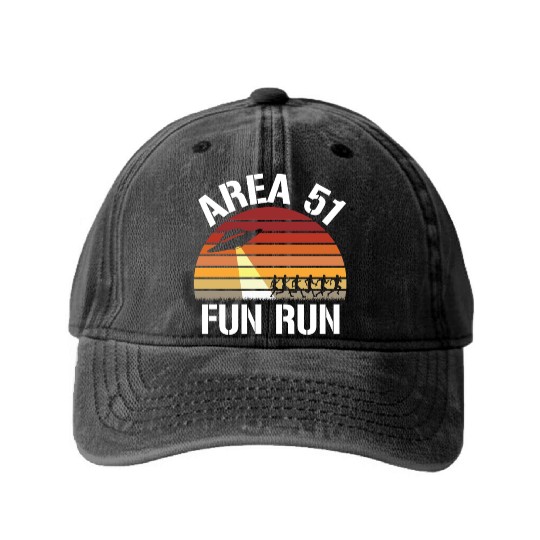 Area 51 Fun Run I Aliens UFO Roswell Alien Washed Denim Baseball Caps