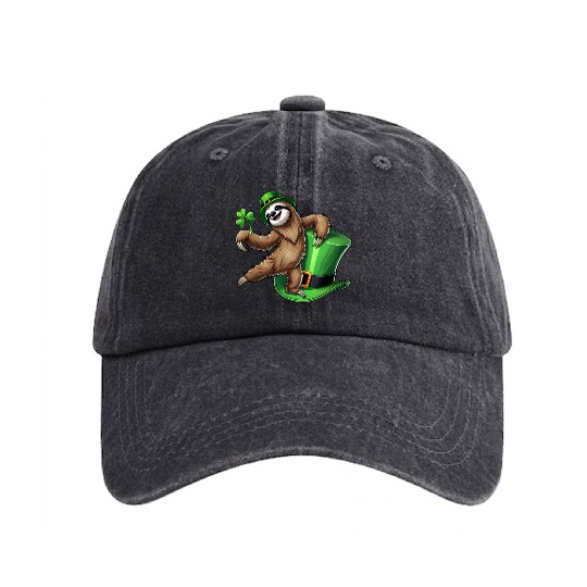 St. Patrick's Day Penguin with Clover and Hat Washed Denim Baseball Caps