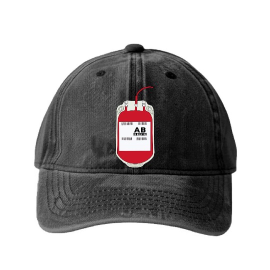 AB Negative Blood Bag Washed Denim Baseball Caps