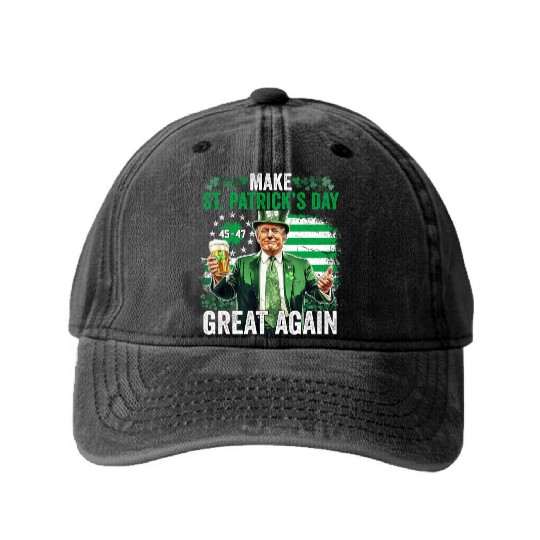 Make St Patricks Day Great Again Funny Trump Washed Denim Baseball Caps