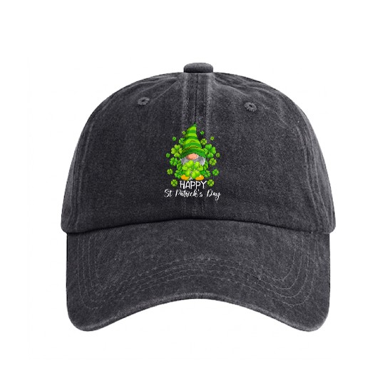 Happy St. Patrick's Day Gnomes Irish Shamrock Washed Denim Baseball Caps